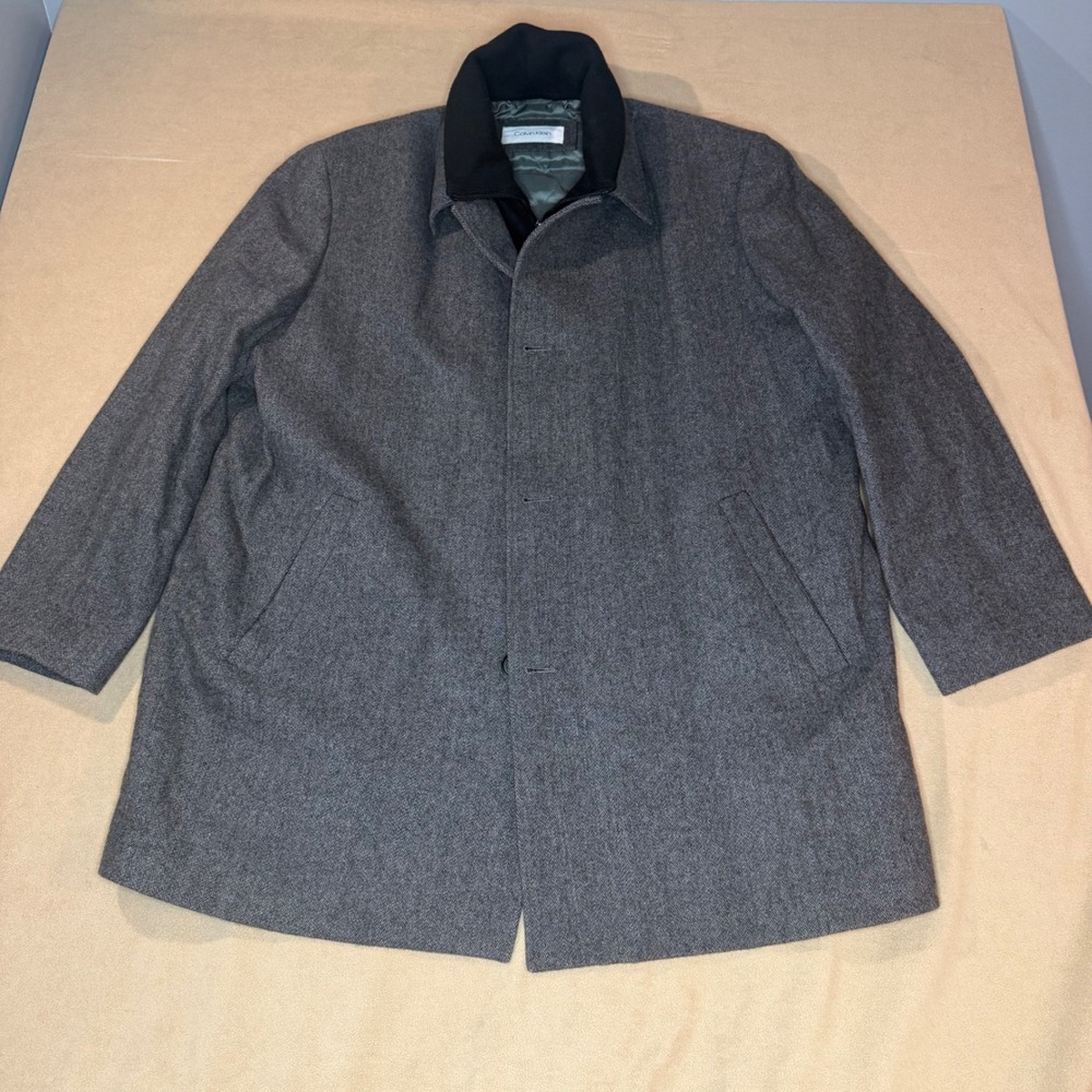 Calvin Klein Mens Gray Herringbone Wool Blend Car Coat with Bib 50R 4900117384